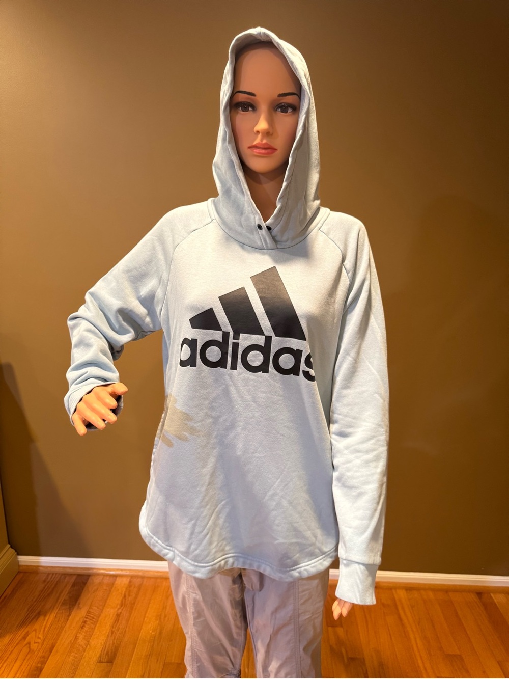 adidas Light Blue Hoodie Sweater with Black Logo